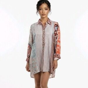 John Mark NWT S/M Patchwork Button-Front Tunic Top – Artsy Boho Style